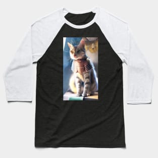 Fantasy cat princess on armor, AI art Baseball T-Shirt